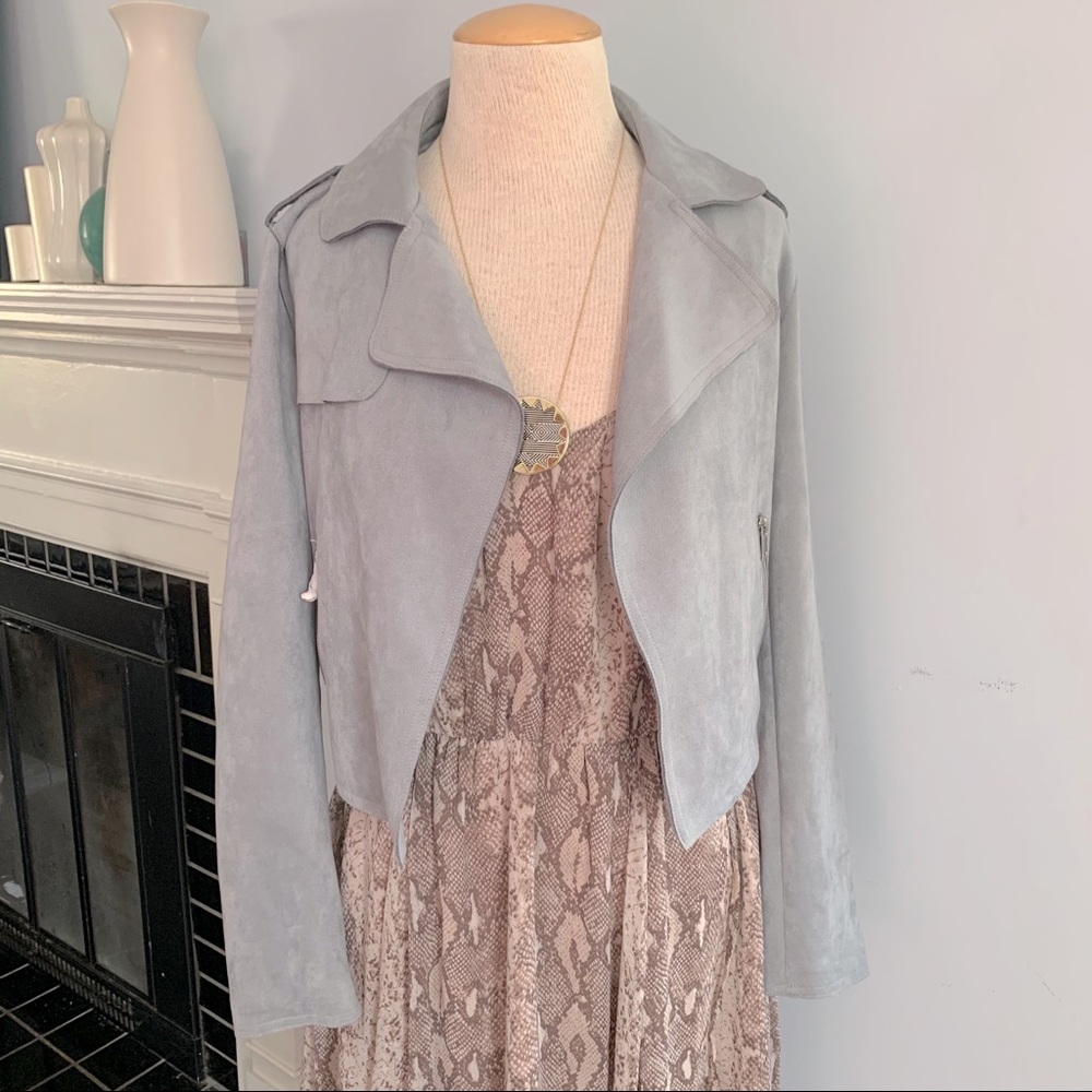 SOLD !!  Anthro faux suede sky blue Expressway moto jacket - Picture 6 of 16